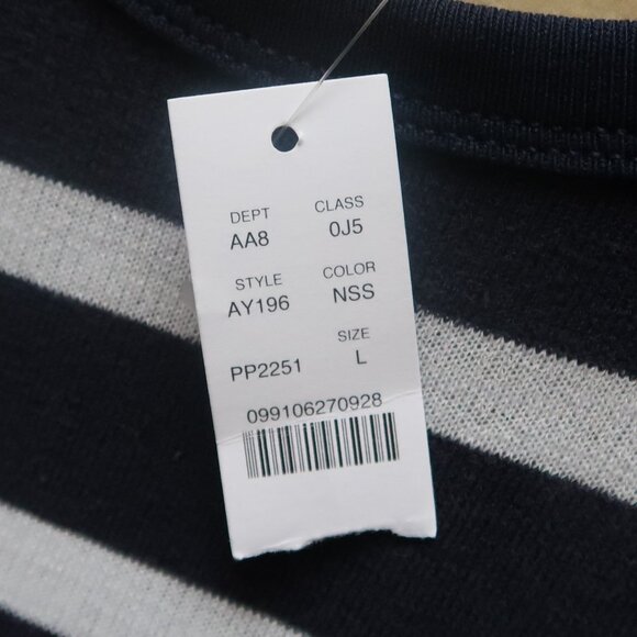NWT J.Crew 100% Cotton Navy & Off White Striped Long Sleeve Pocket Tee Shirt L - Picture 6 of 8
